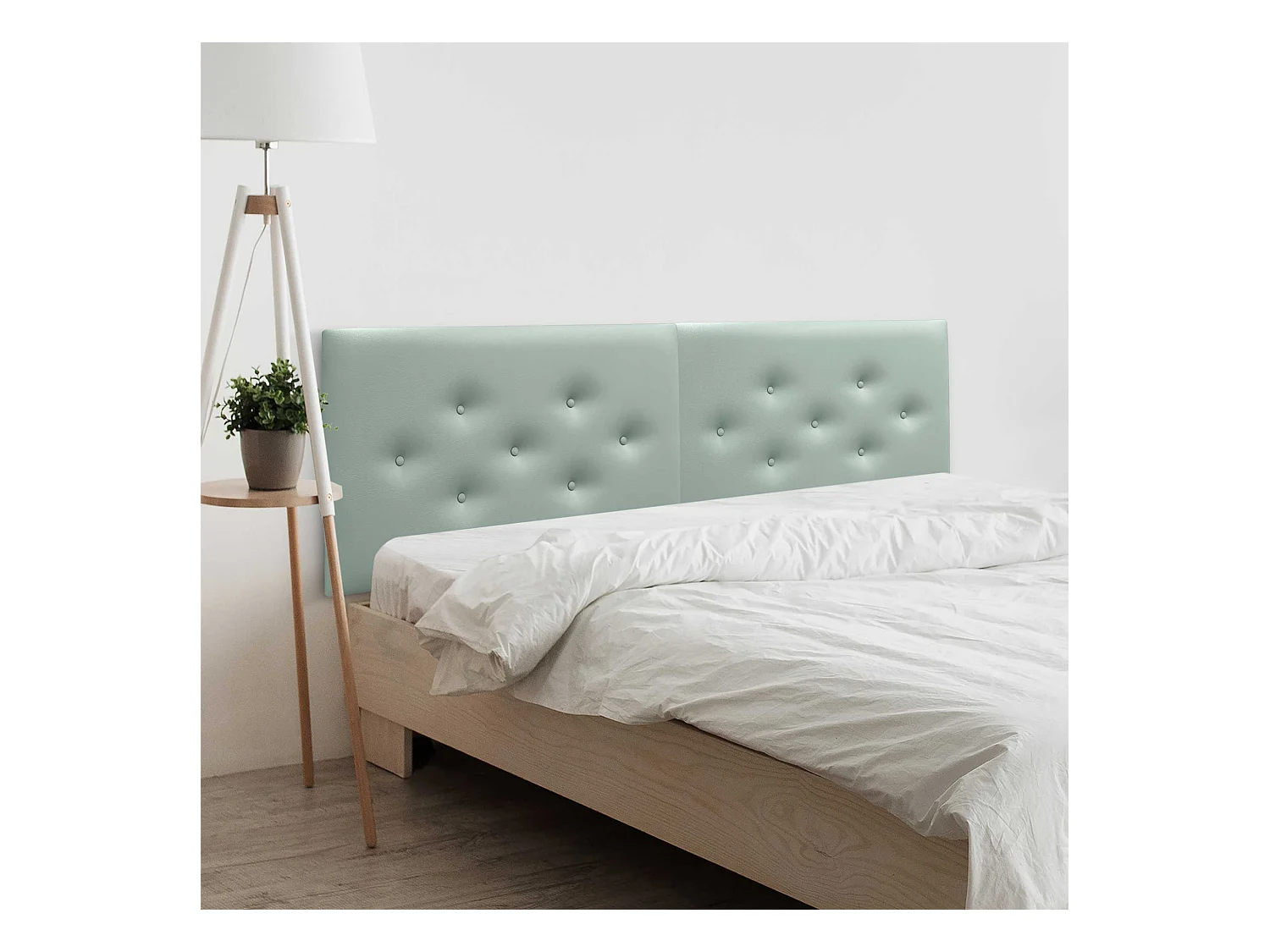 DHOME Tête de Lit en Similicuir avec 3 Rangées de Boutons Entrelacées Tête de Lit Rembourrée de Luxe (Vert Agua, 210cm (2 pièces))