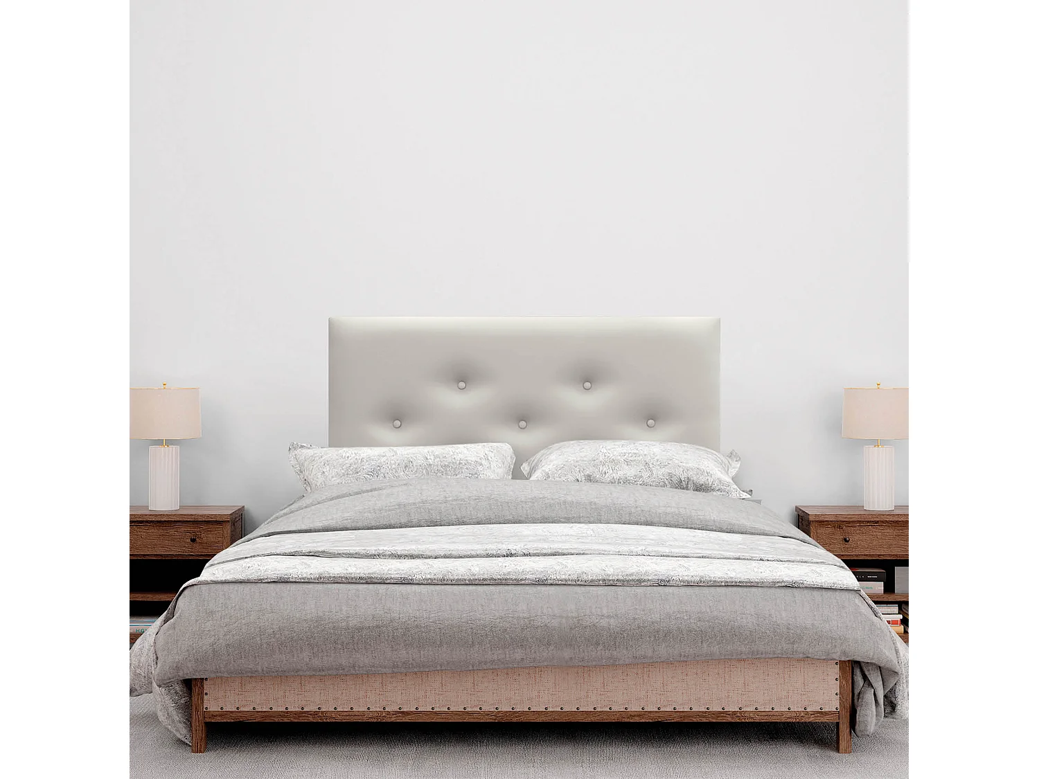 DHOME Tête de Lit en Similicuir avec 3 Rangées de Boutons Entrelacées Tête de Lit Rembourrée de Luxe (Blanc Hueso, 95cm)