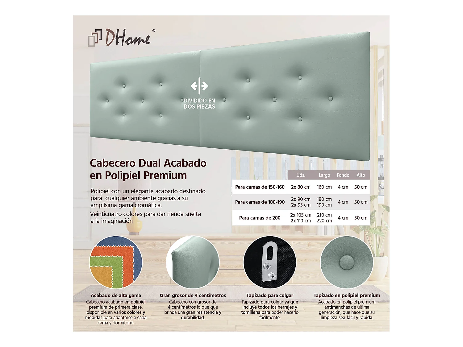 DHOME Tête de Lit en Similicuir avec 3 Rangées de Boutons Entrelacées Tête de Lit Rembourrée de Luxe (Vert Agua, 160cm (2 pièces))