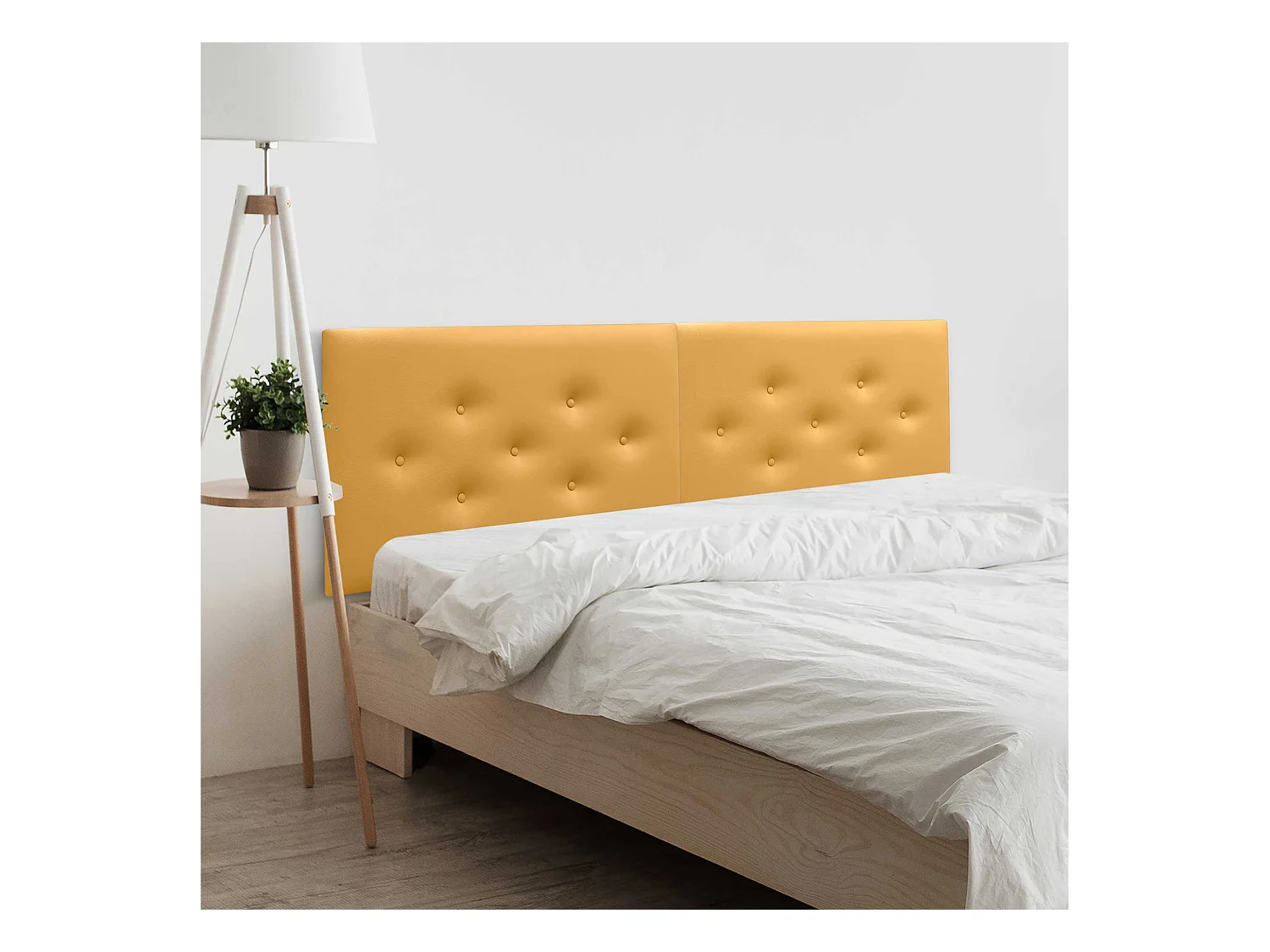 DHOME Tête de Lit en Similicuir avec 3 Rangées de Boutons Entrelacées Tête de Lit Rembourrée de Luxe (Moutarde, 190cm (2 pièces))