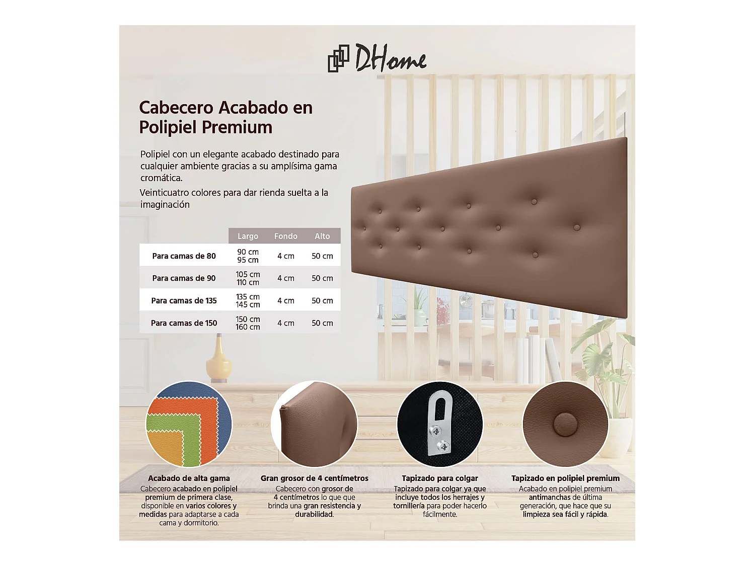 DHOME Tête de Lit en Similicuir avec 3 Rangées de Boutons Entrelacées Tête de Lit Rembourrée de Luxe (Argile, 160cm)