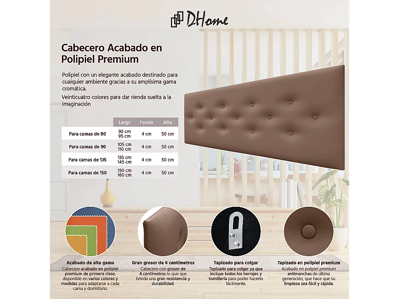 DHOME Testiera in Ecopelle con 3 File di Bottoni Alternati Testiera Imbottita Letto di Lusso (Argilla, 160cm)