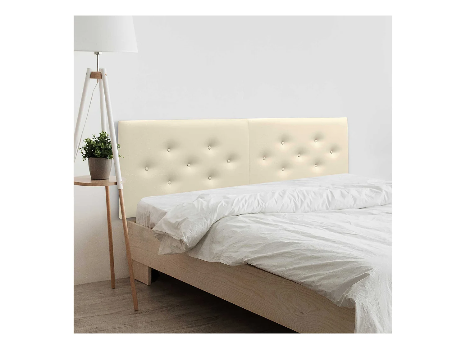 DHOME Tête de Lit en Similicuir avec 3 Rangées de Boutons Entrelacées Tête de Lit Rembourrée de Luxe (Vanille, 210cm (2 pièces))