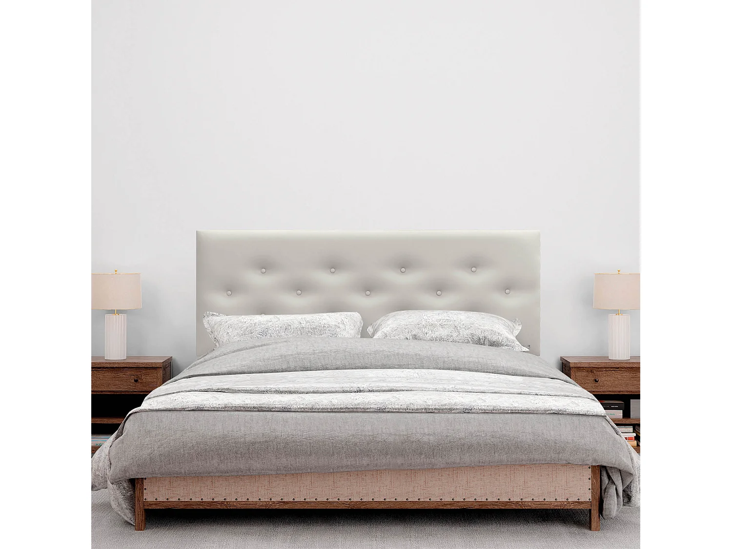 DHOME Tête de Lit en Similicuir avec 3 Rangées de Boutons Entrelacées Tête de Lit Rembourrée de Luxe (Blanc Hueso, 150cm)