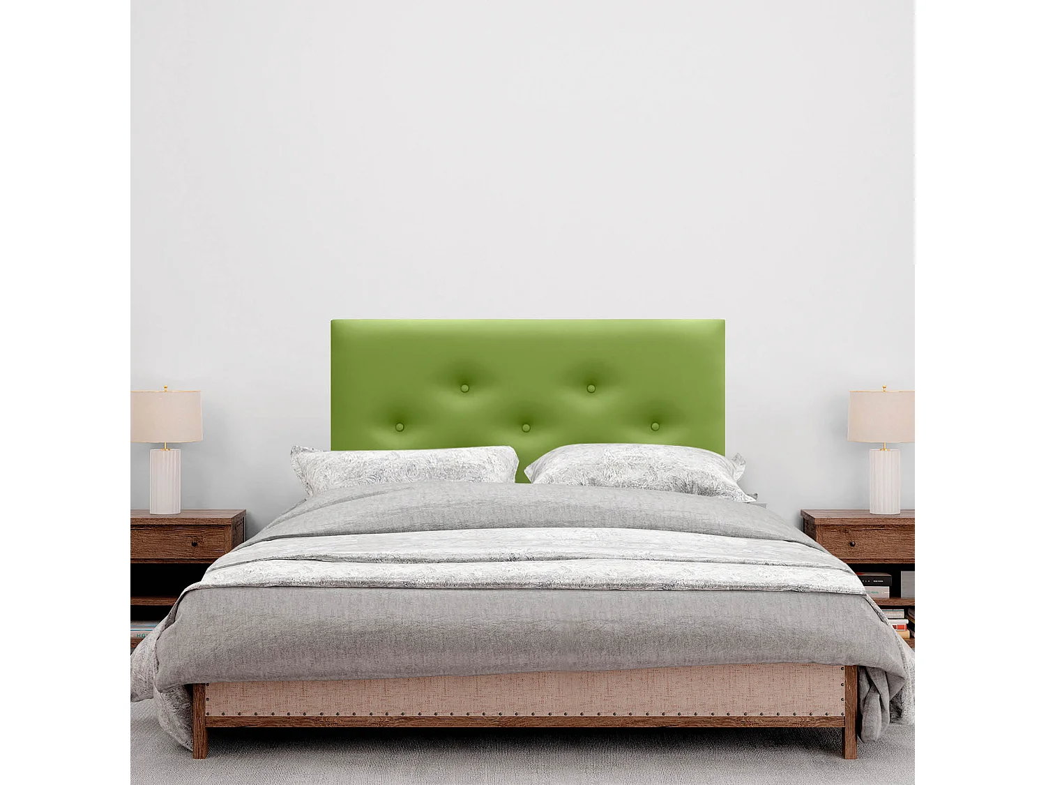 DHOME Kopfteil aus Kunstleder mit 3 versetzten Knopf-Reihen, luxuriös gepolstertes Bettkopfteil (Grün, 90cm)