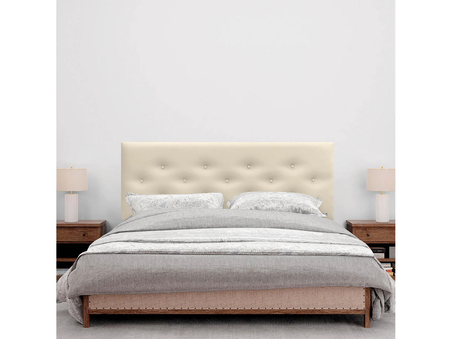 DHOME Cabecero de Polipiel con 3 Hileras Intercaladas de Botones Cabezal Tapizado Cama Lujo (Vainilla, 135cm)