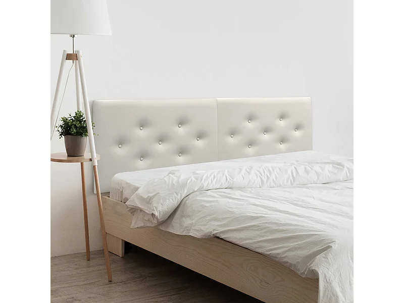 DHOME Tête de Lit en Similicuir avec 3 Rangées de Boutons Entrelacées Tête de Lit Rembourrée de Luxe (Blanc Hueso, 190cm (2 pièces))