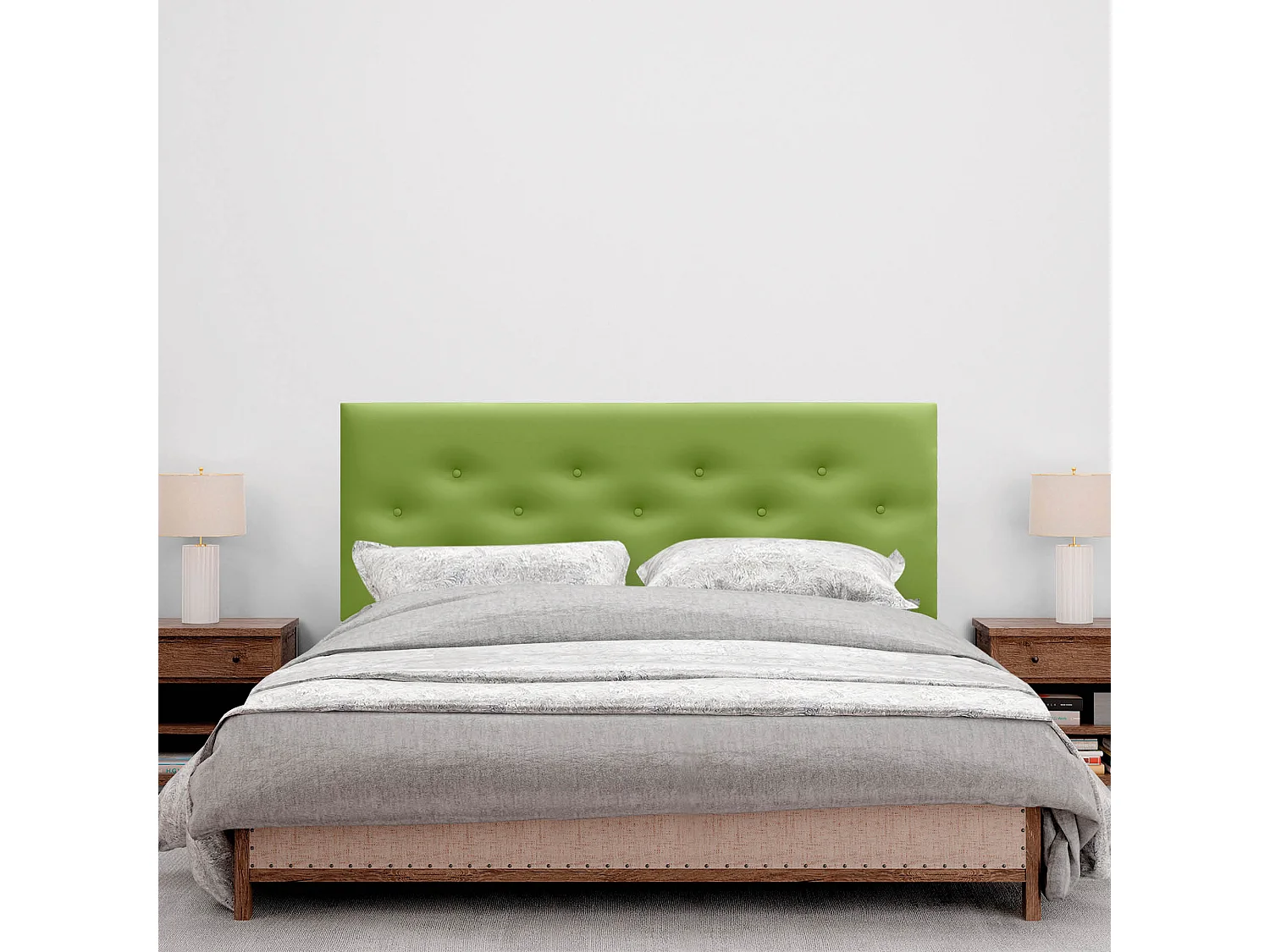 DHOME Tête de Lit en Similicuir avec 3 Rangées de Boutons Entrelacées Tête de Lit Rembourrée de Luxe (Vert, 145cm)