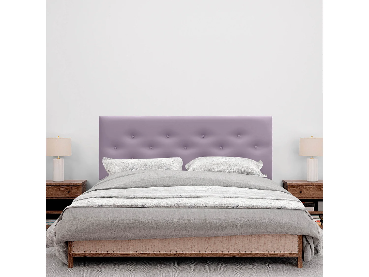 DHOME Tête de Lit en Similicuir avec 3 Rangées de Boutons Entrelacées Tête de Lit Rembourrée de Luxe (Lilas, 135cm)
