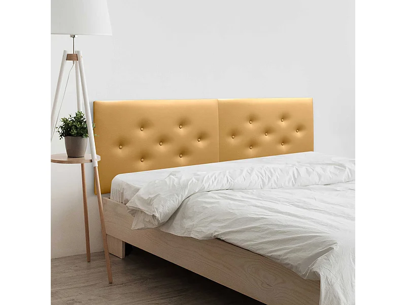DHOME Tête de Lit en Similicuir avec 3 Rangées de Boutons Entrelacées Tête de Lit Rembourrée de Luxe (Doré, 160cm (2 pièces))