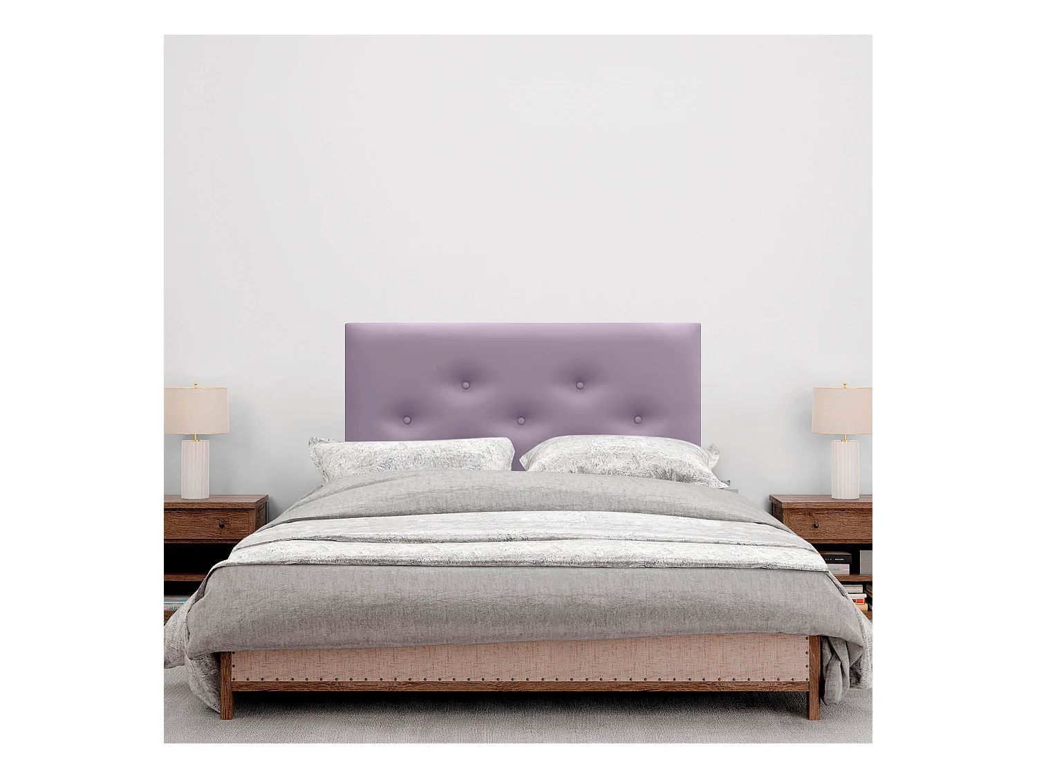 DHOME Tête de Lit en Similicuir avec 3 Rangées de Boutons Entrelacées Tête de Lit Rembourrée de Luxe (Lilas, 95cm)