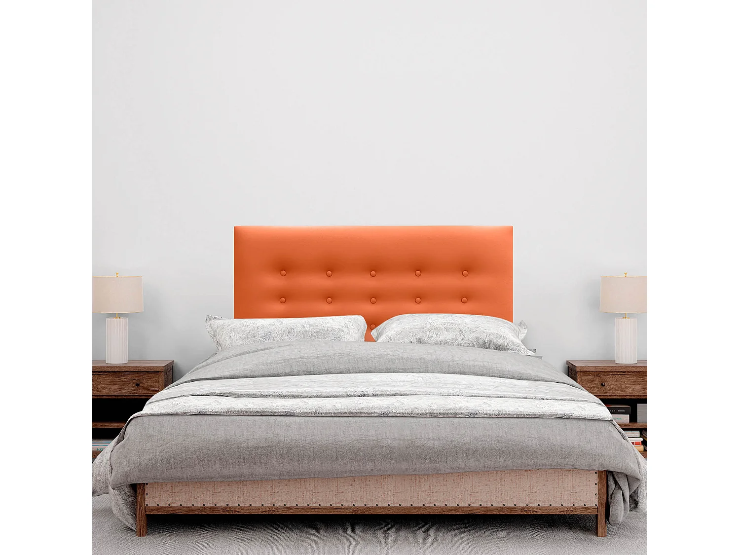 DHOME Testiera in ecopelle con 3 file di bottoni Testiera imbottita per letto di lusso (Arancione, 110cm)