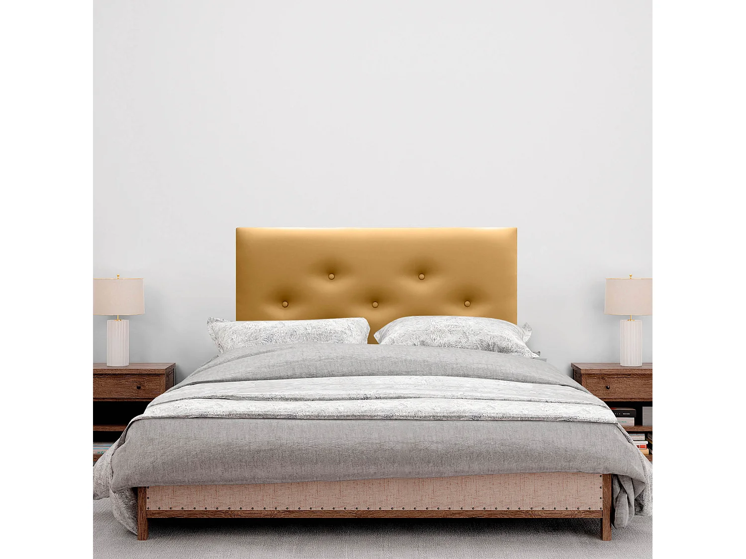 DHOME Tête de Lit en Similicuir avec 3 Rangées de Boutons Entrelacées Tête de Lit Rembourrée de Luxe (Doré, 110cm)