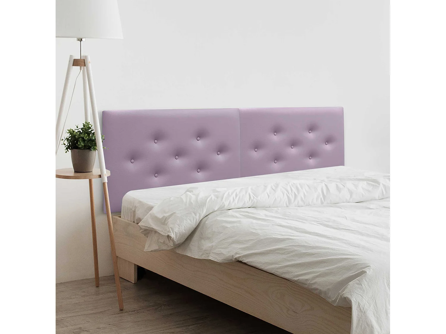 DHOME Tête de Lit en Similicuir avec 3 Rangées de Boutons Entrelacées Tête de Lit Rembourrée de Luxe (Lilas, 220cm (2 pièces))
