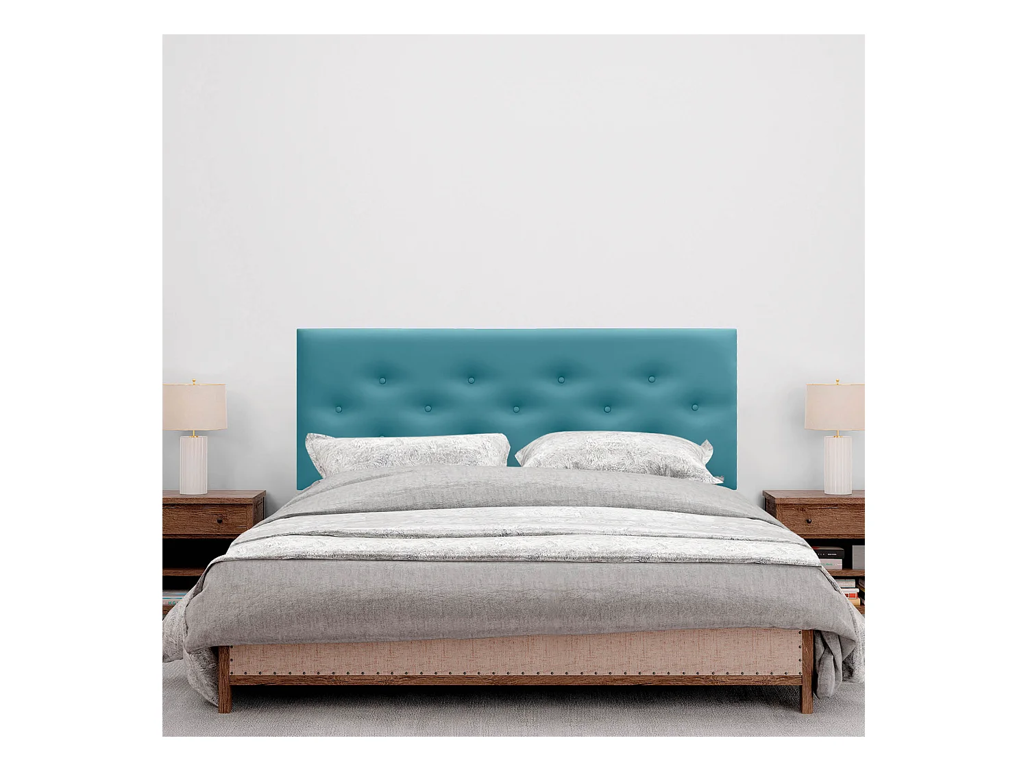 DHOME Tête de lit en simili cuir avec 3 rangées de boutons entrelacés Tête de lit rembourrée pour lit de luxe (Turquoise, 150cm)
