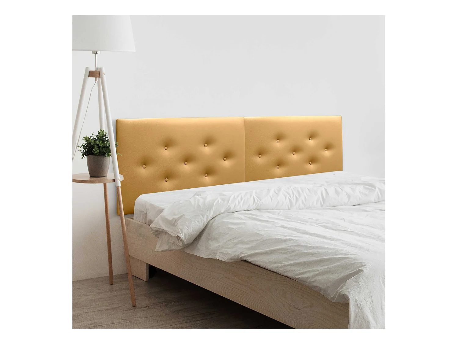 DHOME Tête de Lit en Similicuir avec 3 Rangées de Boutons Entrelacées Tête de Lit Rembourrée de Luxe (Doré, 180cm (2 pièces))