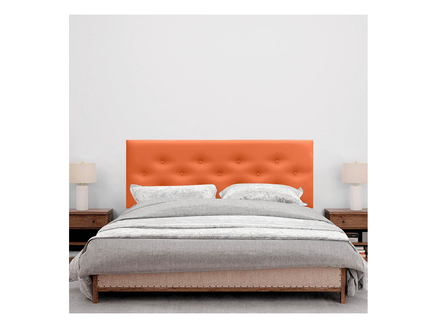 DHOME Tête de lit en simili cuir avec 3 rangées de boutons entrelacés Tête de lit rembourrée pour lit de luxe (Orange, 135cm)