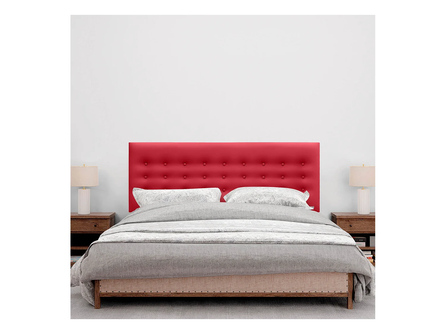 DHOME Testiera in ecopelle con 3 file di bottoni Testiera imbottita per letto di lusso (Rosso, 150cm)