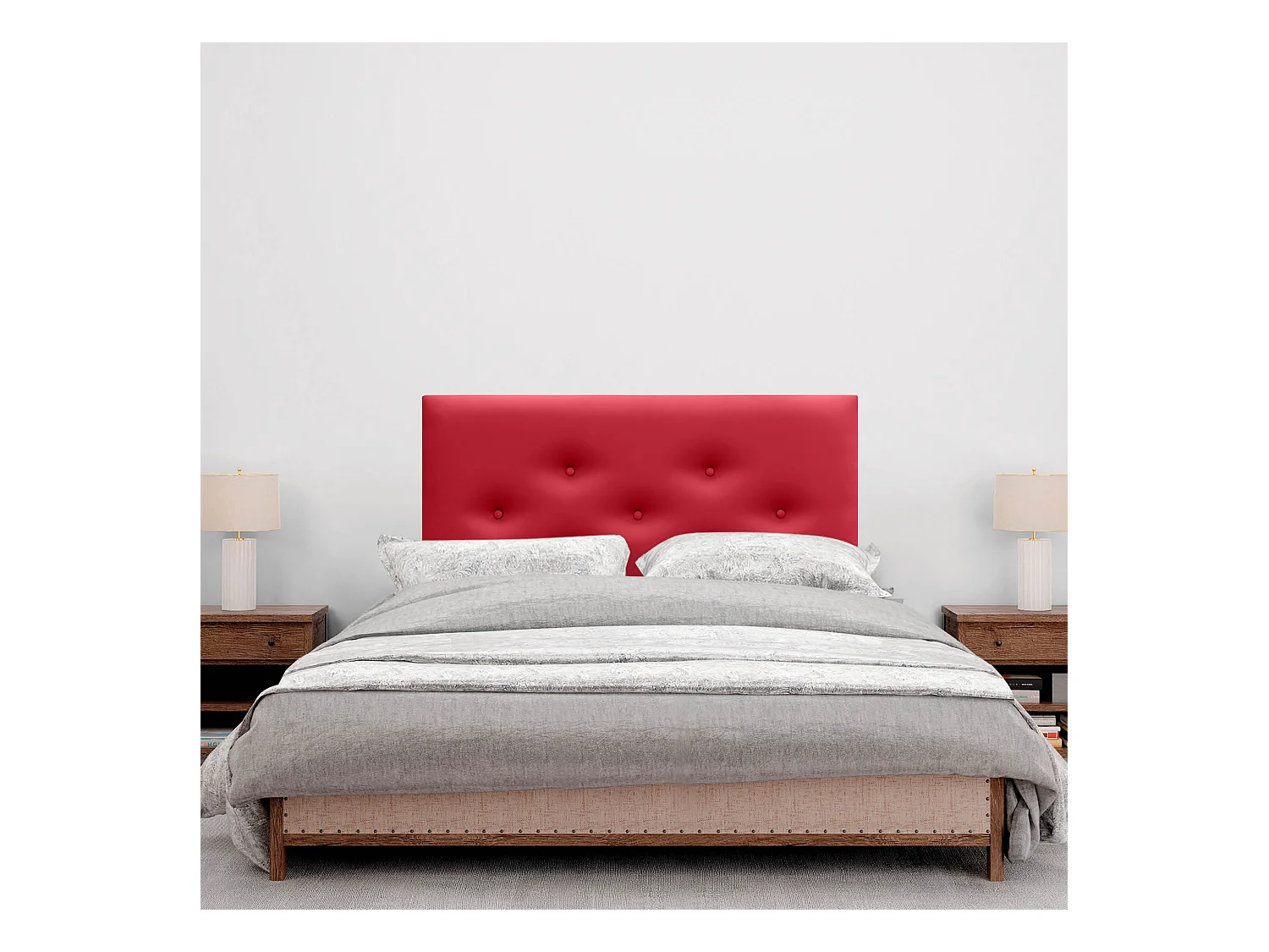 DHOME Tête de lit en simili cuir avec 3 rangées de boutons entrelacés Tête de lit rembourrée pour lit de luxe (Rouge, 105cm)