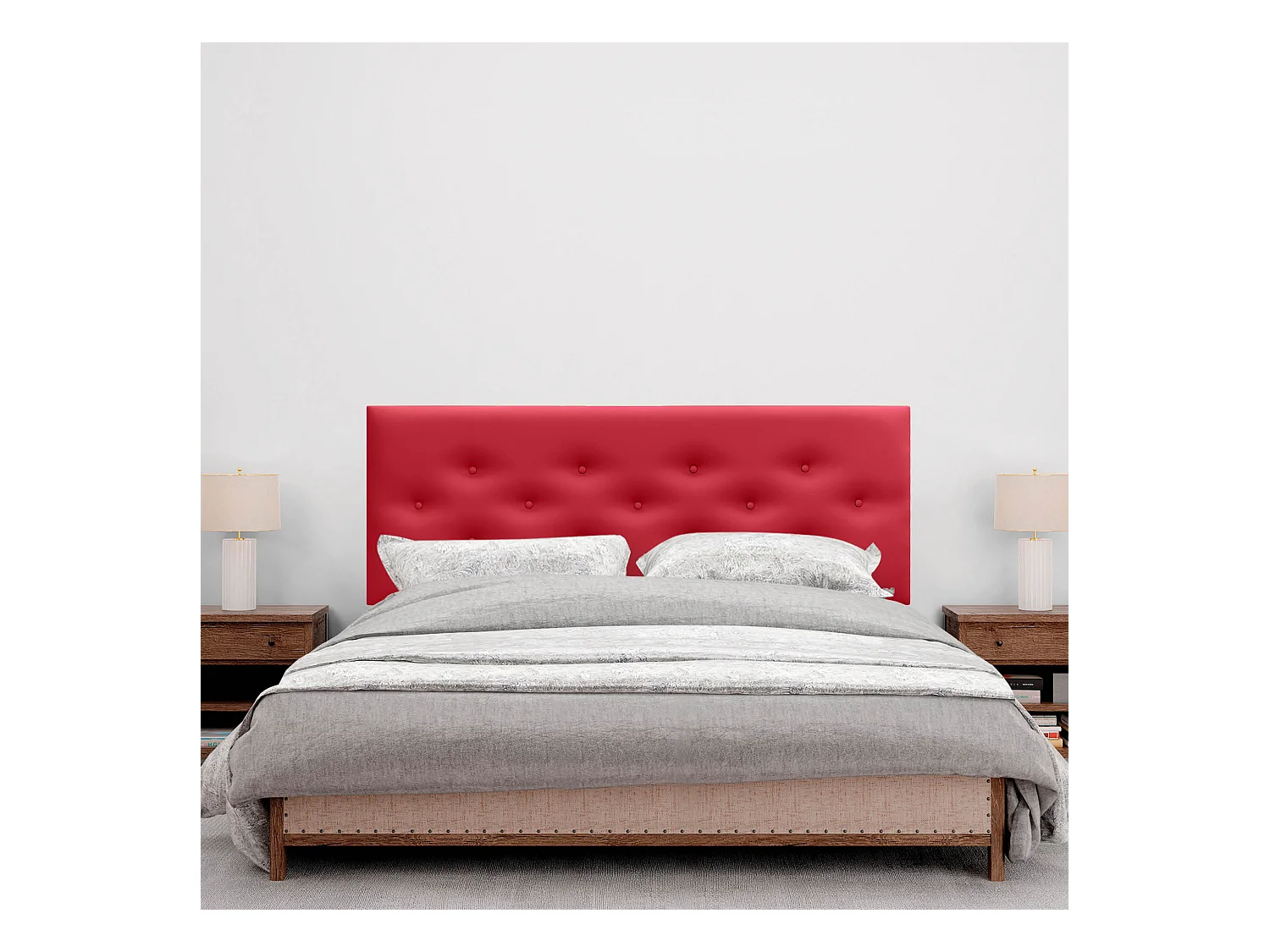 DHOME Tête de lit en simili cuir avec 3 rangées de boutons entrelacés Tête de lit rembourrée pour lit de luxe (Rouge, 160cm)