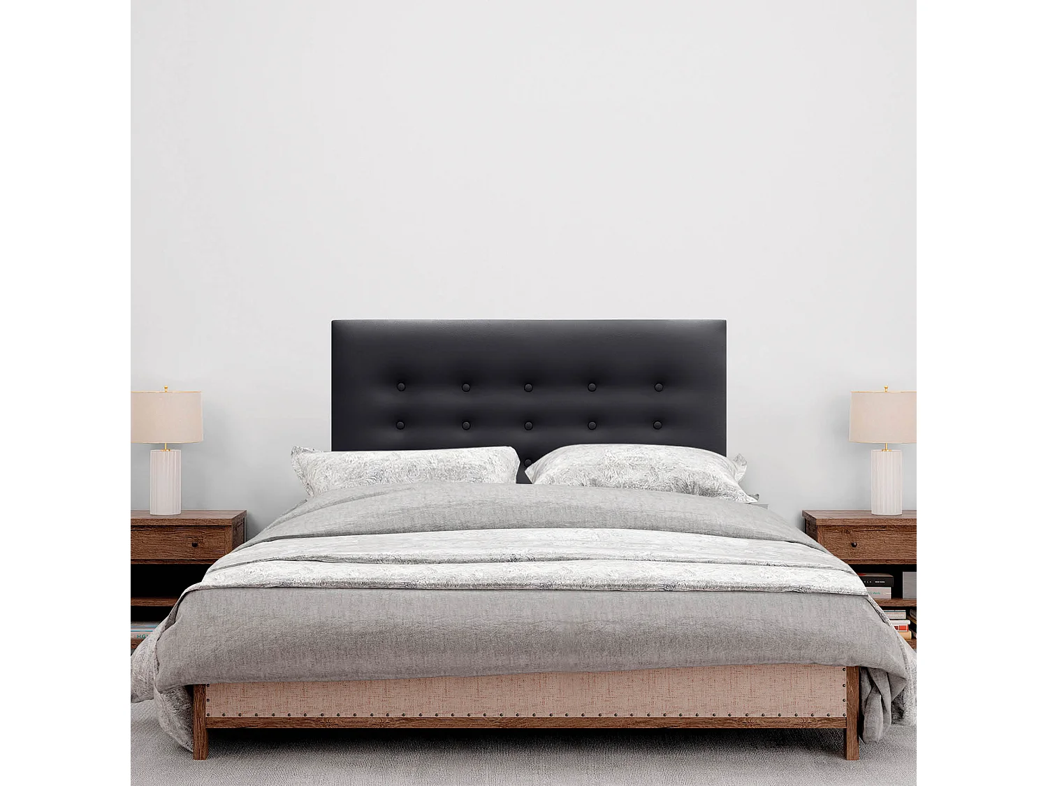 DHOME Tête de lit en simili cuir avec 3 rangées de boutons Tête de lit rembourrée pour lit de luxe (Noir, 90cm)