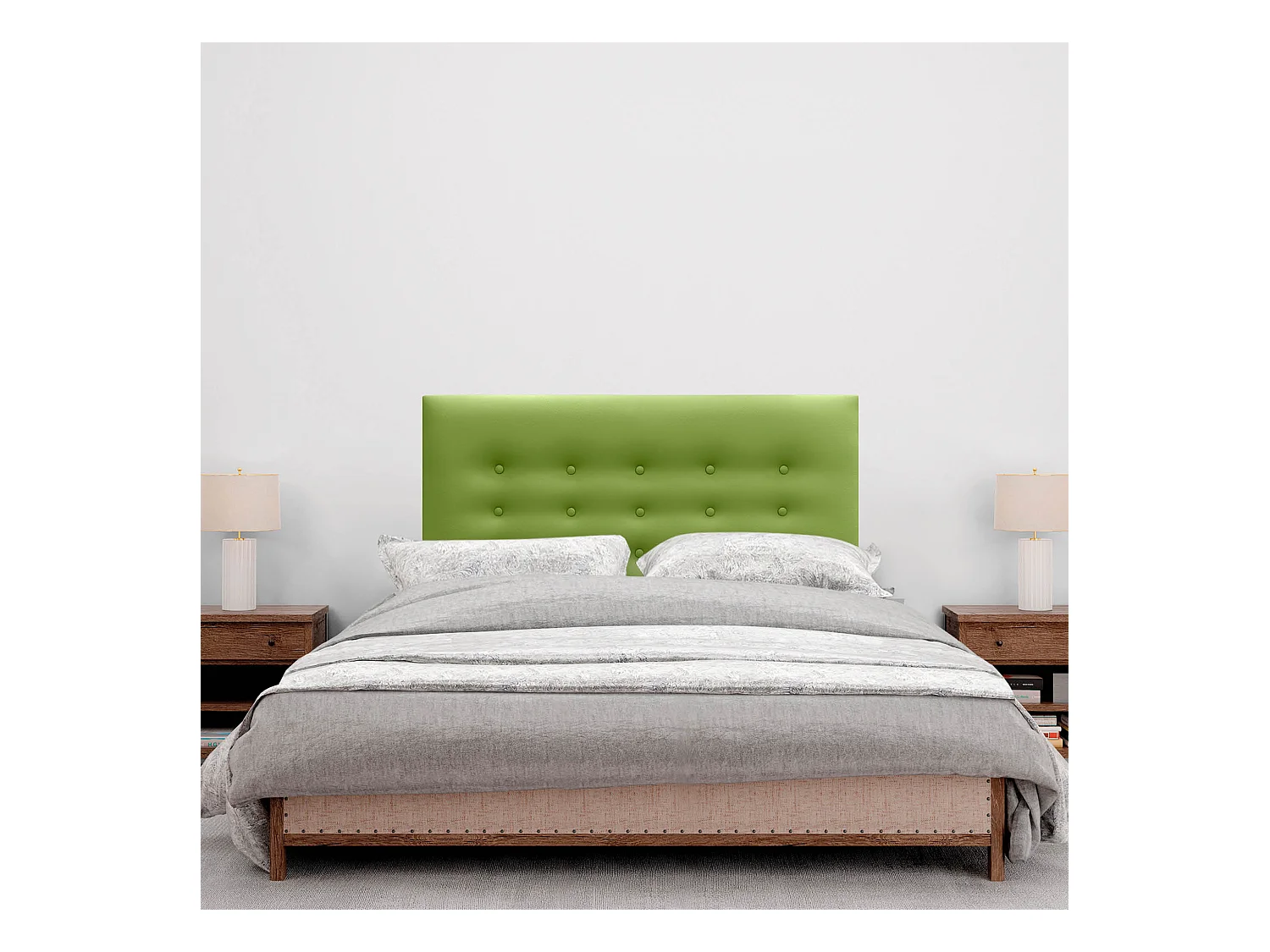 DHOME Testiera in ecopelle con 3 file di bottoni Testiera imbottita per letto di lusso (Verde, 95cm)