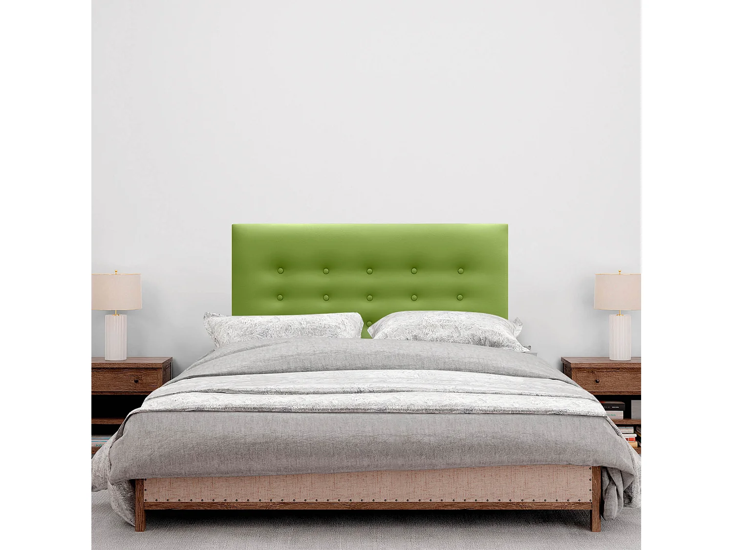 DHOME Testiera in ecopelle con 3 file di bottoni Testiera imbottita per letto di lusso (Verde, 105cm)