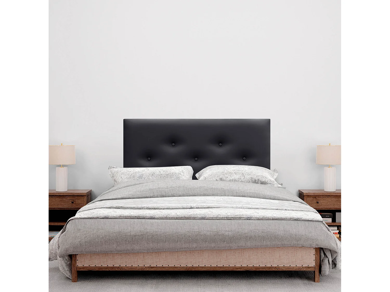 DHOME Tête de lit en simili cuir avec 3 rangées de boutons entrelacés Tête de lit rembourrée pour lit de luxe (Noir, 90cm)