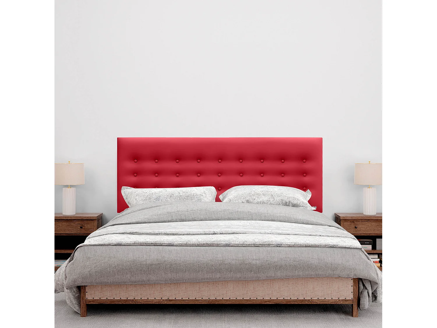 DHOME Testiera in ecopelle con 3 file di bottoni Testiera imbottita per letto di lusso (Rosso, 135cm)