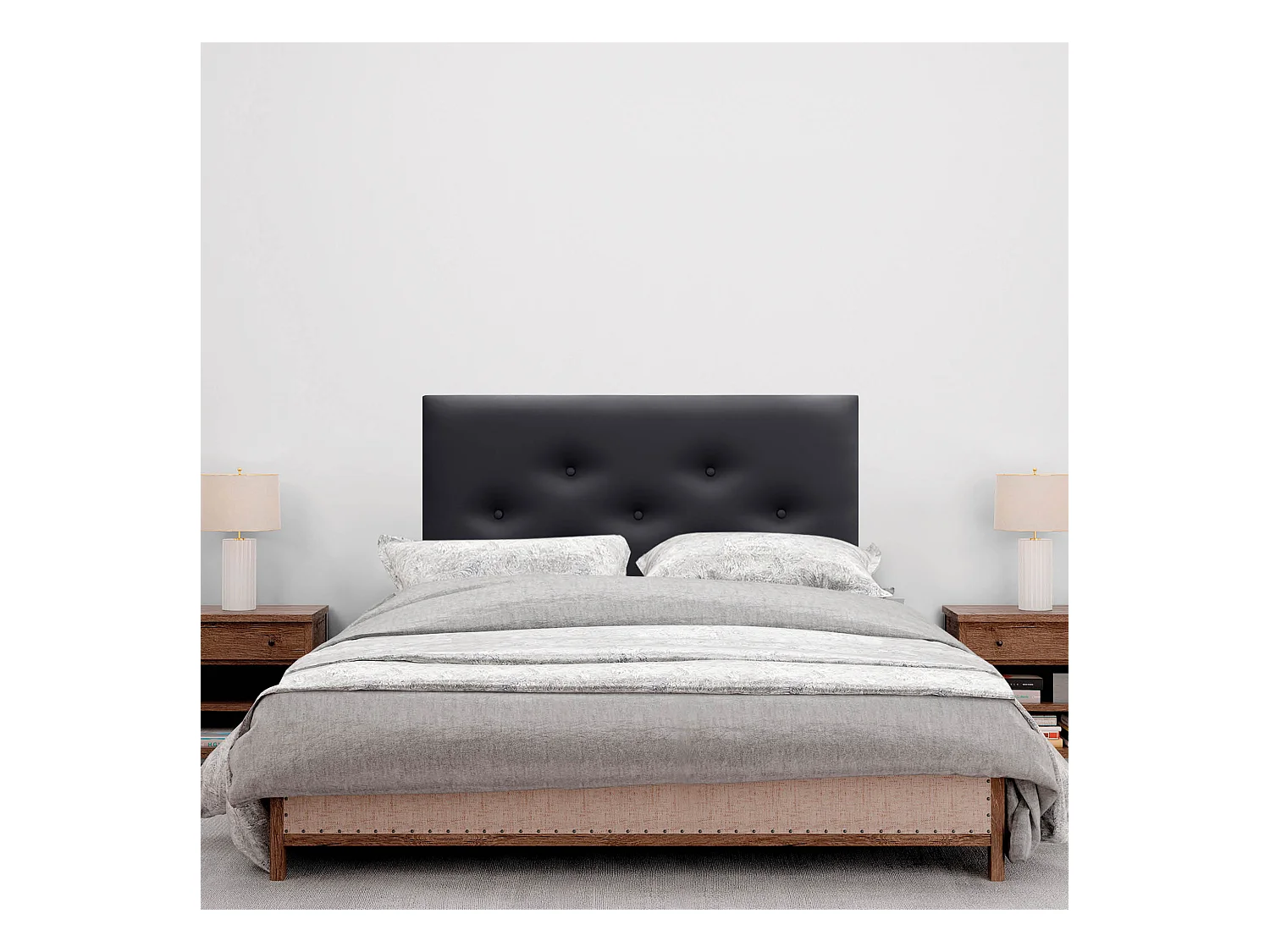 DHOME Tête de lit en simili cuir avec 3 rangées de boutons entrelacés Tête de lit rembourrée pour lit de luxe (Noir, 95cm)