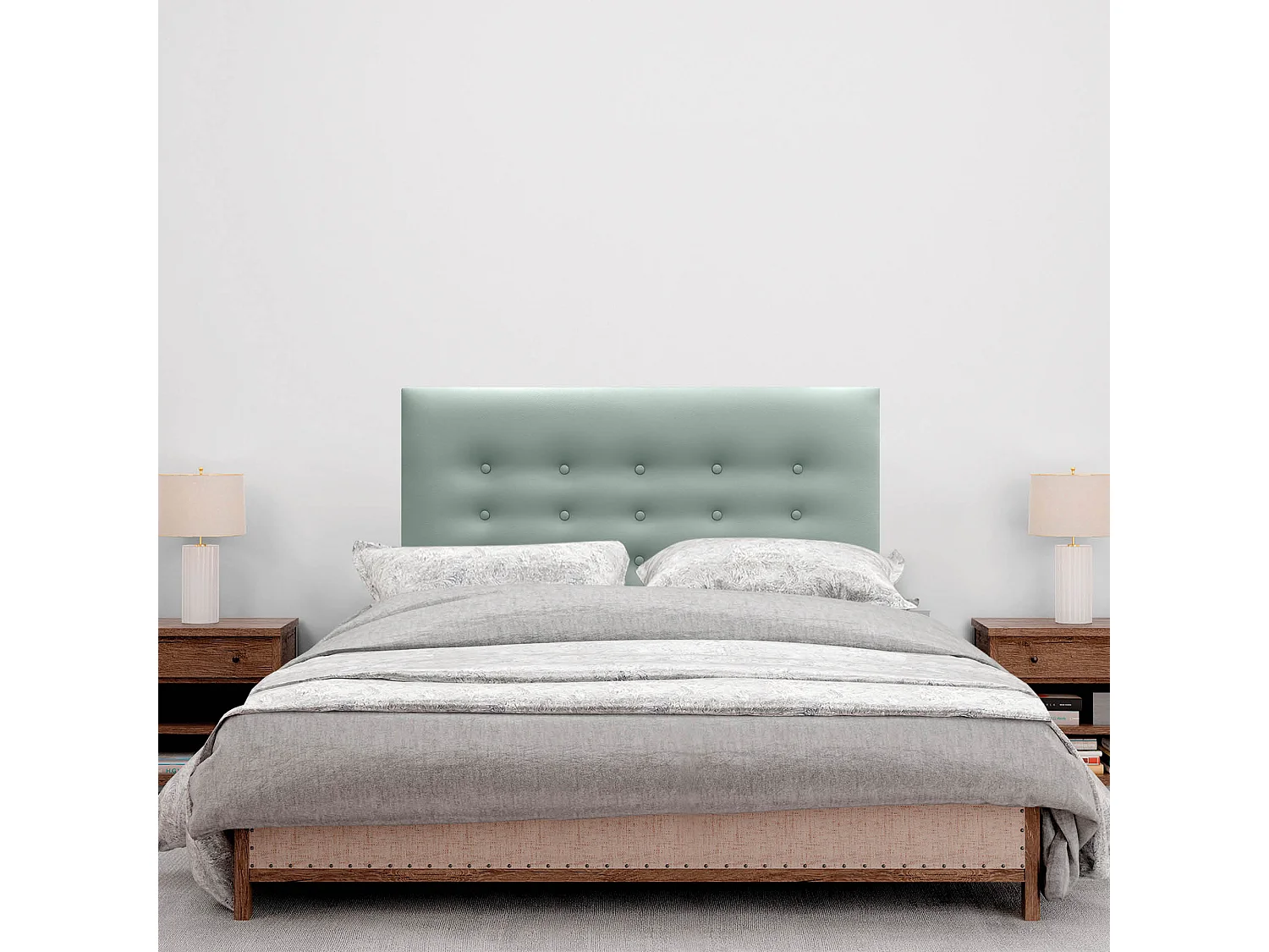 DHOME Testiera in ecopelle con 3 file di bottoni Testiera imbottita per letto di lusso (Verde, 95cm)