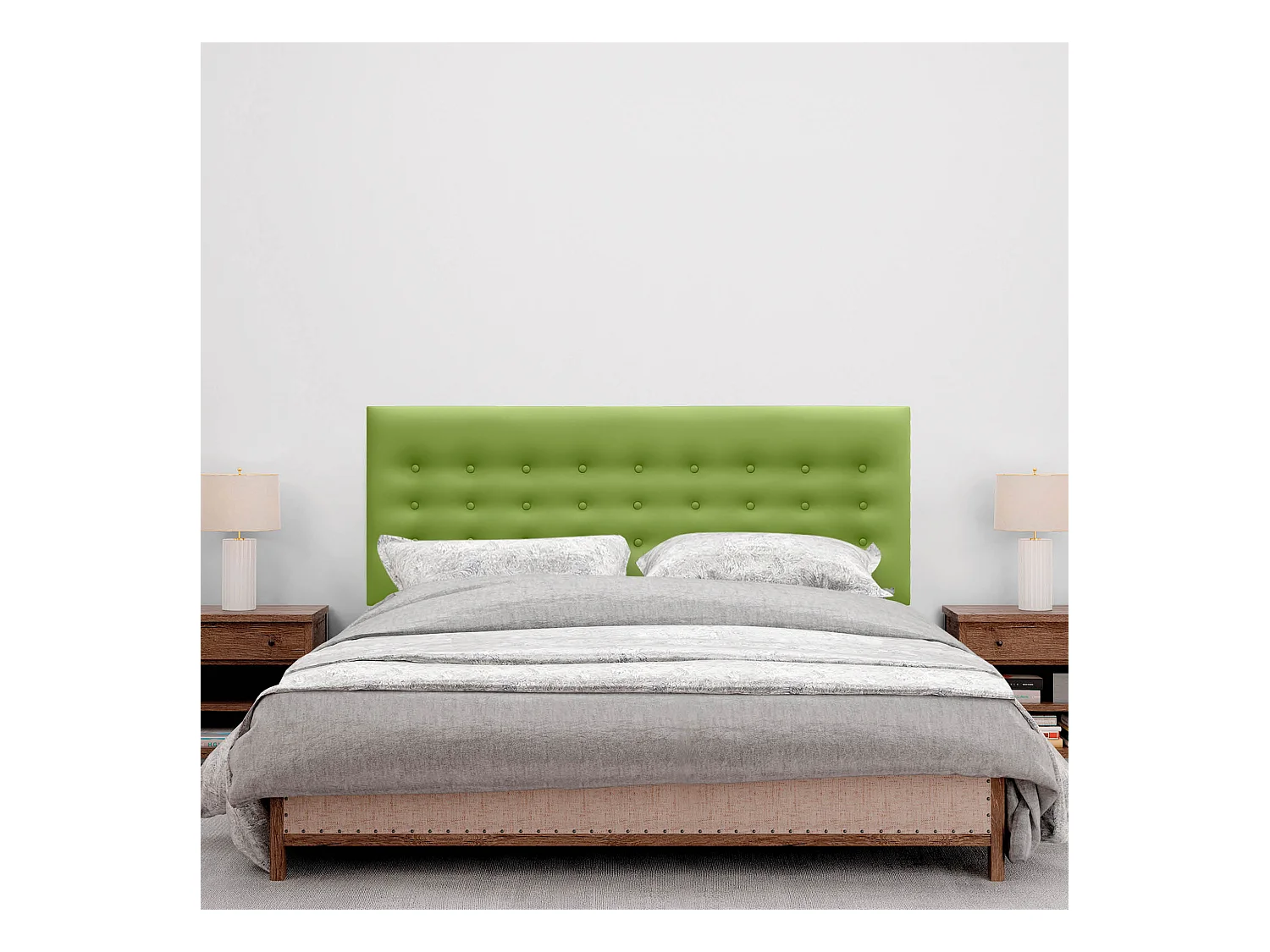 DHOME Tête de lit en simili cuir avec 3 rangées de boutons Tête de lit rembourrée pour lit de luxe (Vert, 145cm)