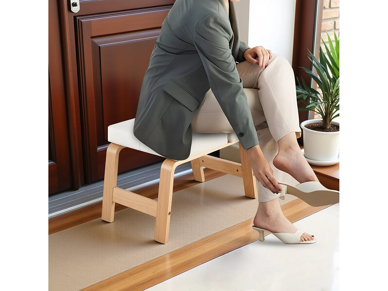 Tabouret en bois réglable pour une assise confortable – Repose-pieds ou chaise polyvalente pour la maison, bureau et détente, Blanc
