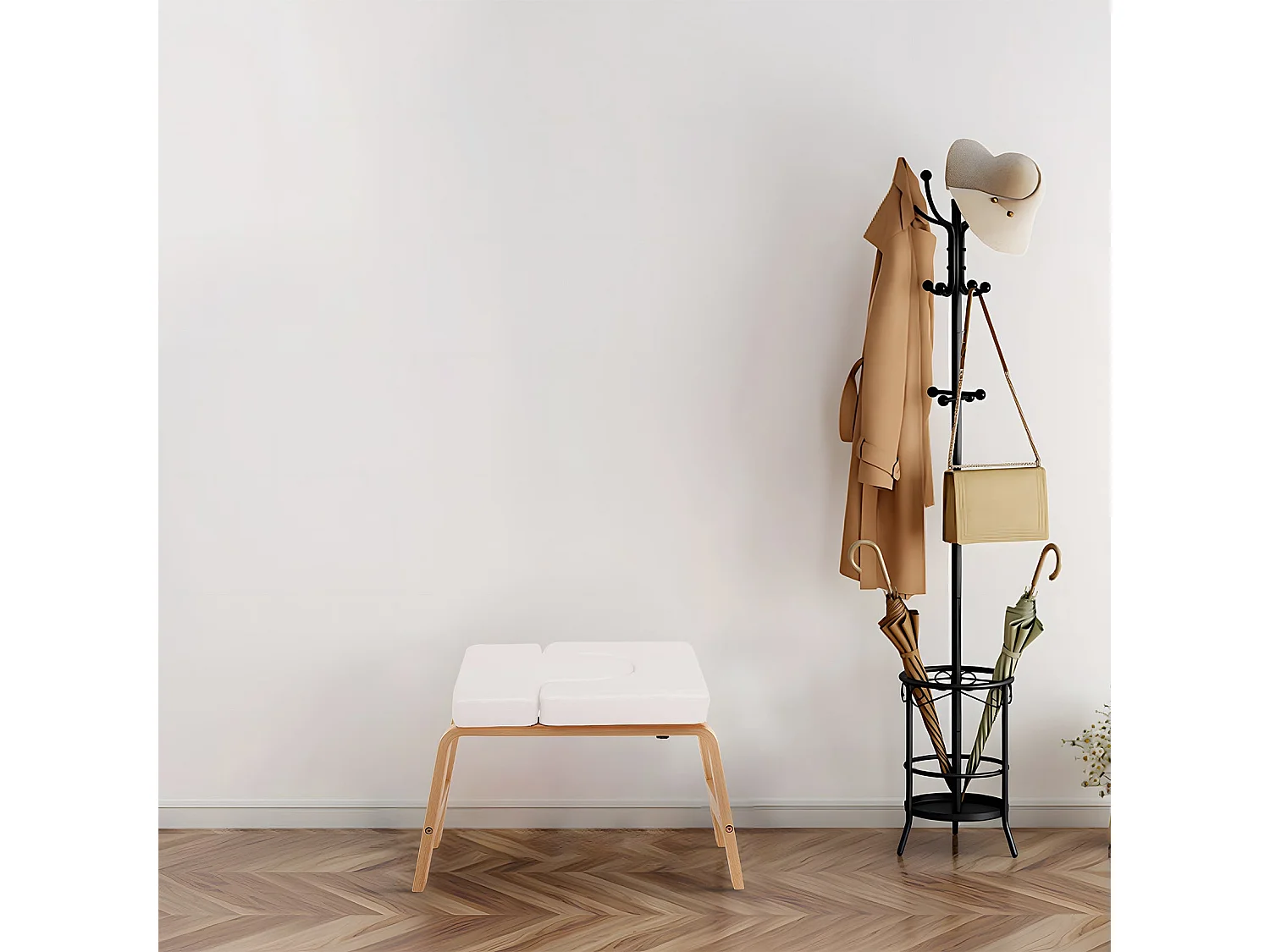 Tabouret en bois réglable pour une assise confortable – Repose-pieds ou chaise polyvalente pour la maison, bureau et détente, Blanc
