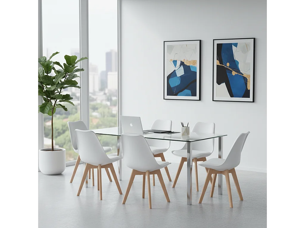 6× chaises de salle à manger design contemporain scandinave-blanc