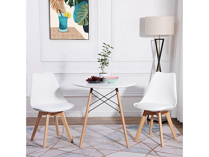 Set van 2 Gestoffeerde Scandinavische Keukenstoelen in Wit