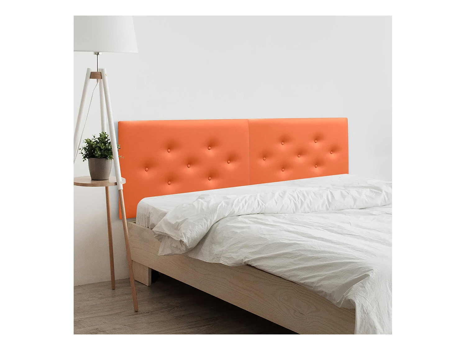 DHOME Tête de Lit en Similicuir avec 3 Rangées de Boutons Entrelacées Tête de Lit Rembourrée de Luxe (Orange, 220cm (2 pièces))