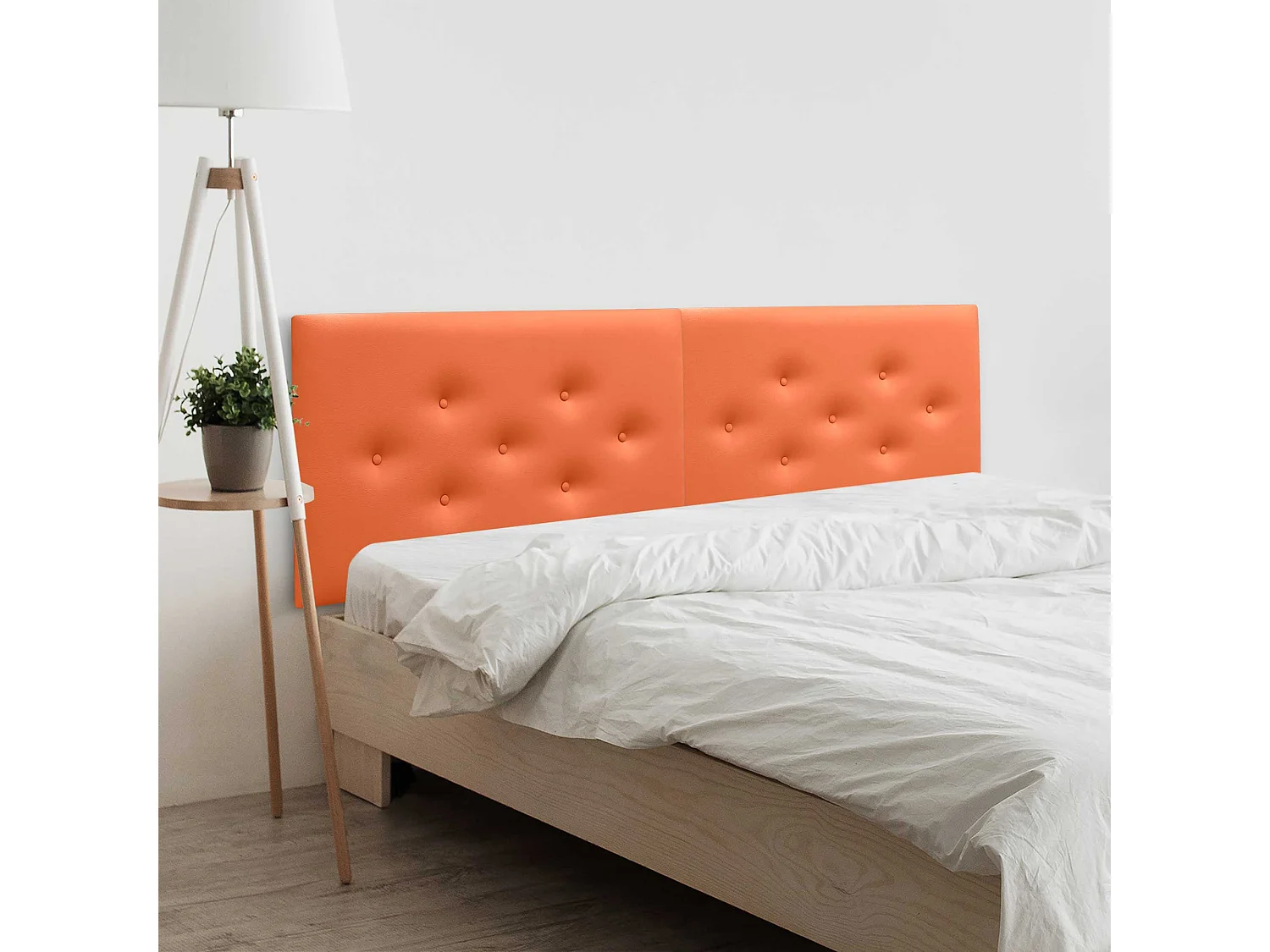 DHOME Tête de Lit en Similicuir avec 3 Rangées de Boutons Entrelacées Tête de Lit Rembourrée de Luxe (Orange, 190cm (2 pièces))