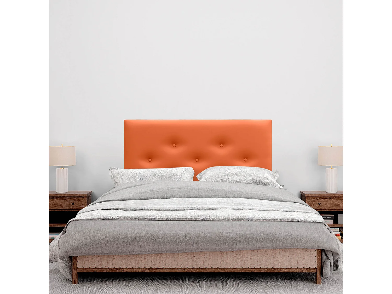 DHOME Tête de Lit en Similicuir avec 3 Rangées de Boutons Entrelacées Tête de Lit Rembourrée de Luxe (Orange, 90cm)
