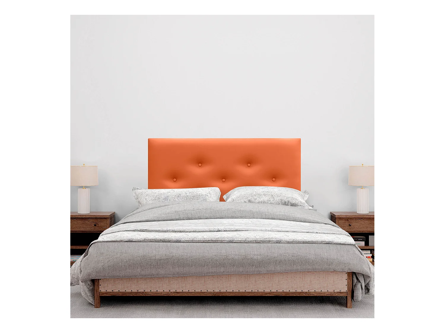 DHOME Tête de Lit en Similicuir avec 3 Rangées de Boutons Entrelacées Tête de Lit Rembourrée de Luxe (Orange, 110cm)