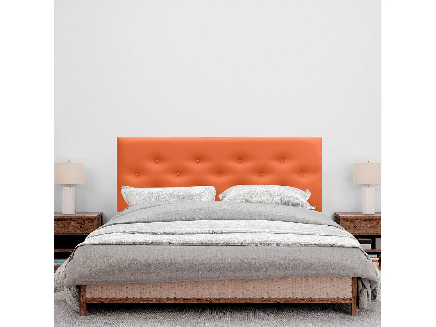 DHOME Tête de Lit en Similicuir avec 3 Rangées de Boutons Entrelacées Tête de Lit Rembourrée de Luxe (Orange, 150cm)