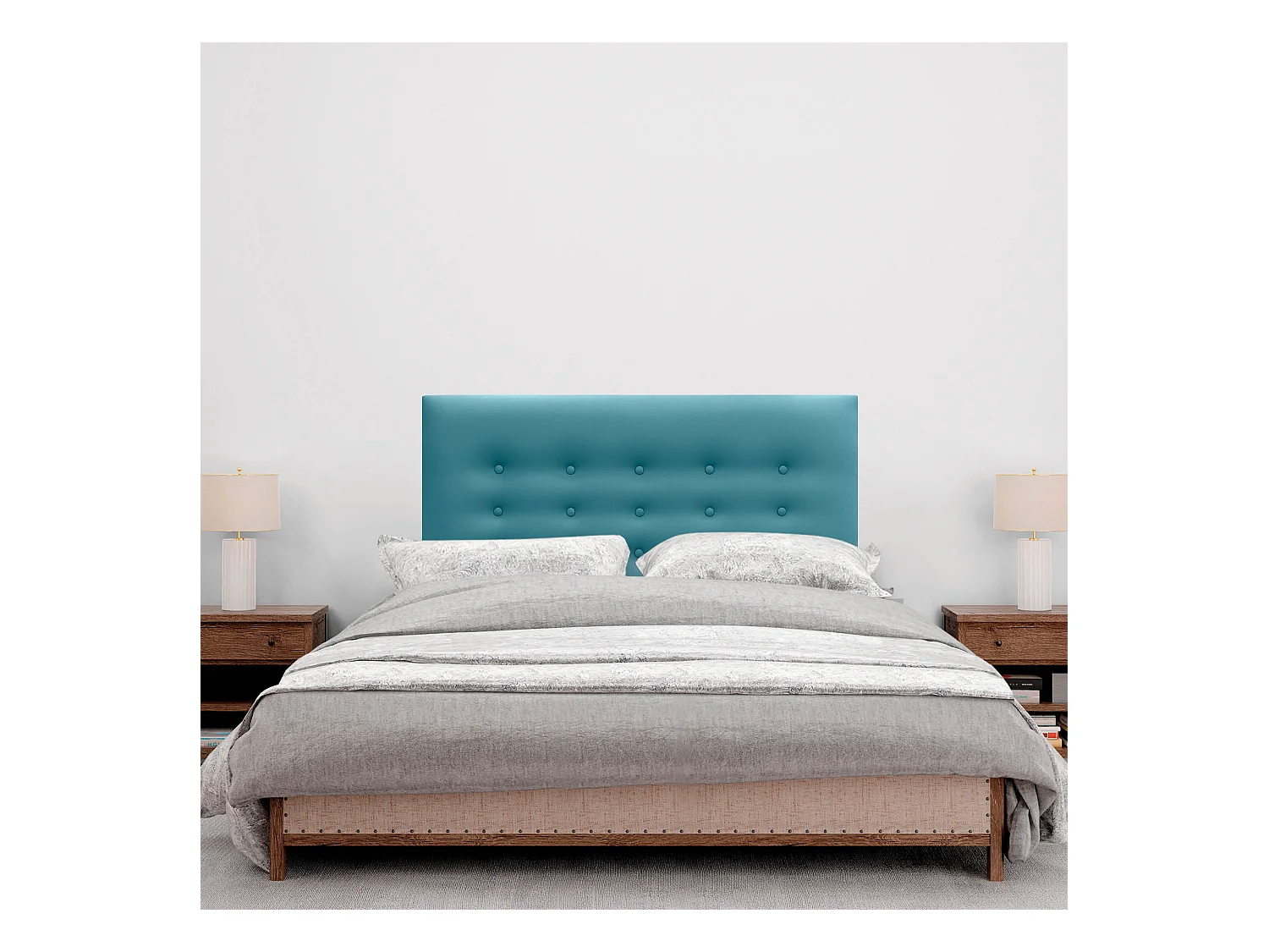 DHOME Tête de lit en simili cuir avec 3 rangées de boutons Tête de lit rembourrée pour lit de luxe (Turquoise, 90cm)