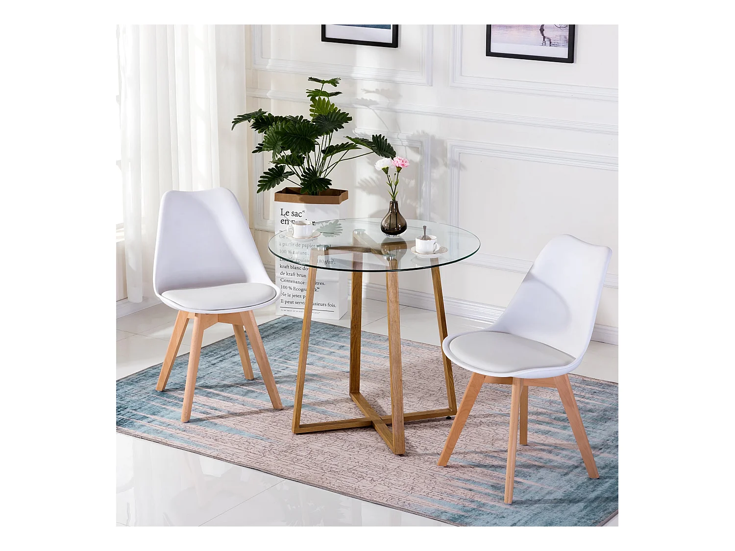 Table à Manger Ronde en Verre avec Pieds en Métal - 80 x 80 x 75 cm - Transparente