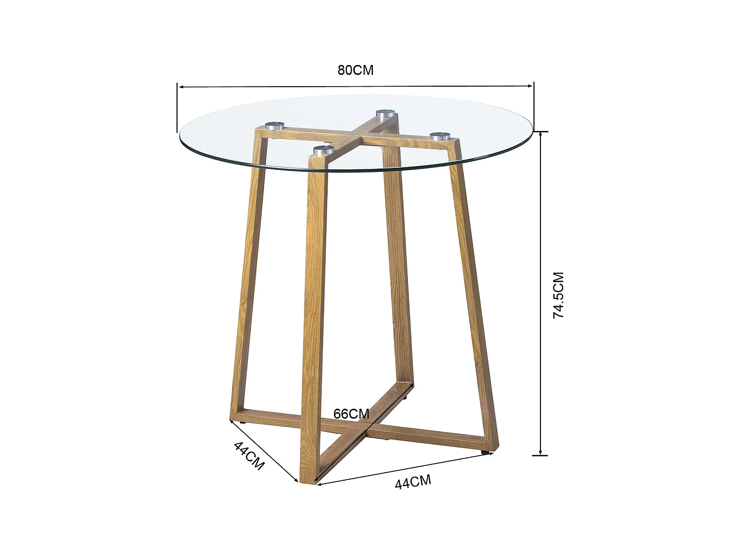 Table à Manger Ronde en Verre avec Pieds en Métal - 80 x 80 x 75 cm - Transparente