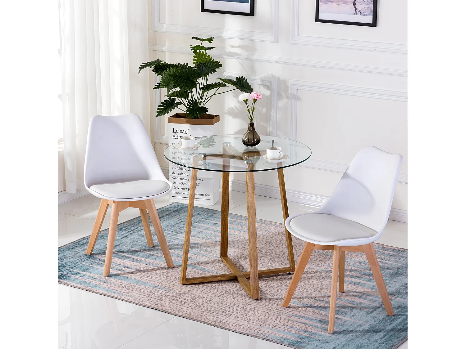 Table à Manger Ronde en Verre avec Pieds en Métal - 80 x 80 x 75 cm - Transparente