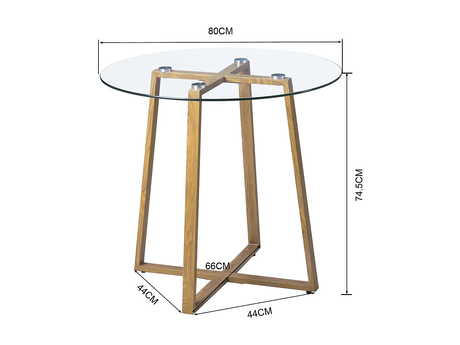 Table à Manger Ronde en Verre avec Pieds en Métal - 80 x 80 x 75 cm - Transparente
