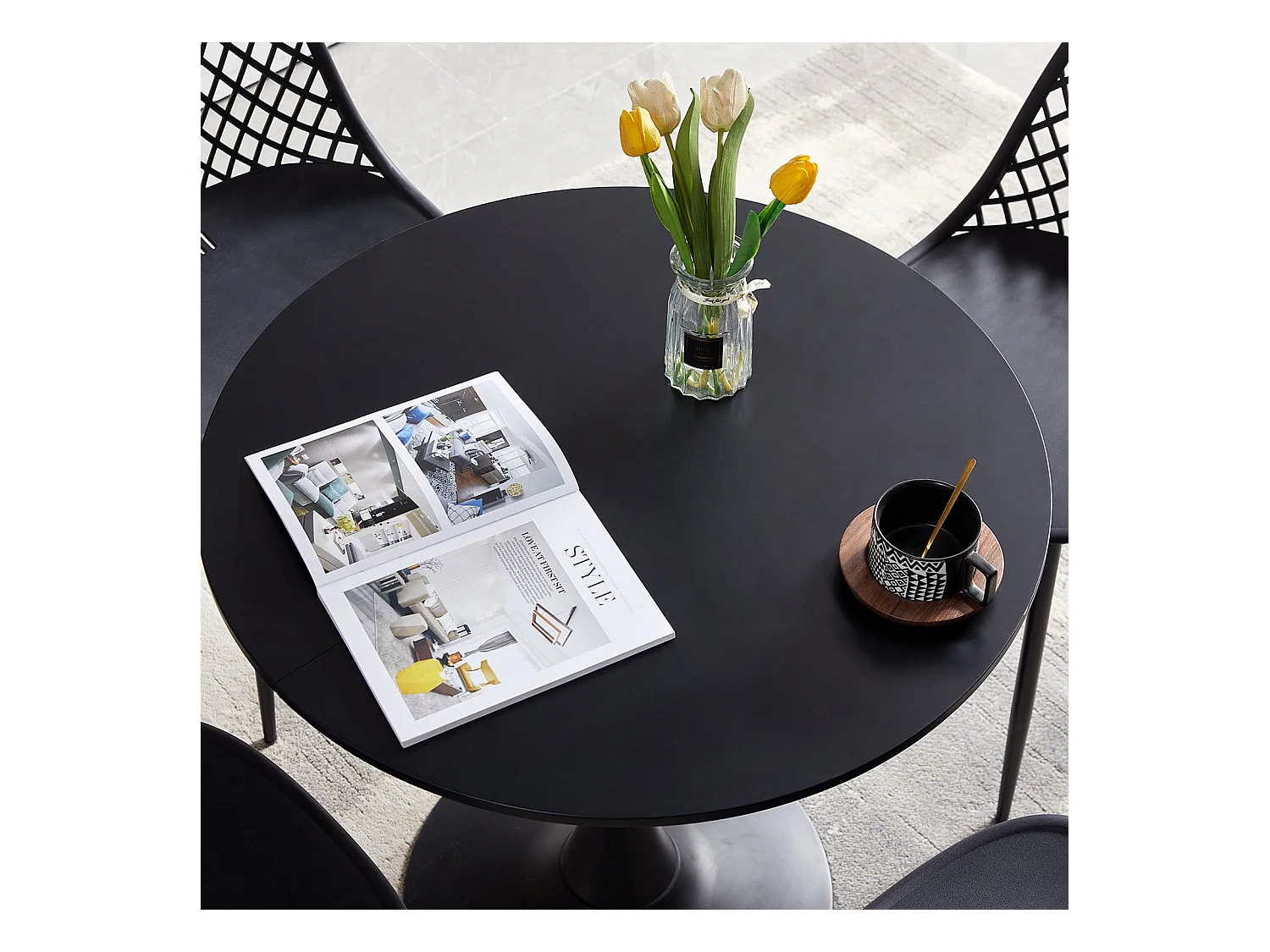 Table à manger à tréteaux avec 70cm - Noir