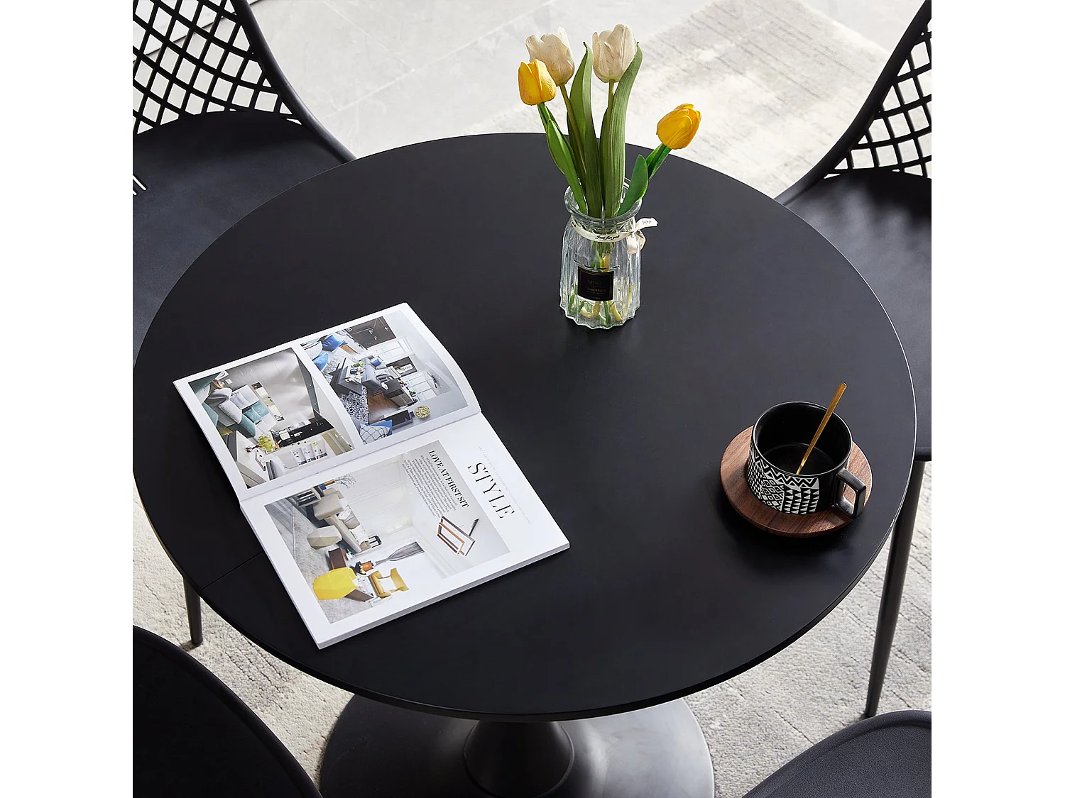 Table à manger à tréteaux avec 70cm - Noir