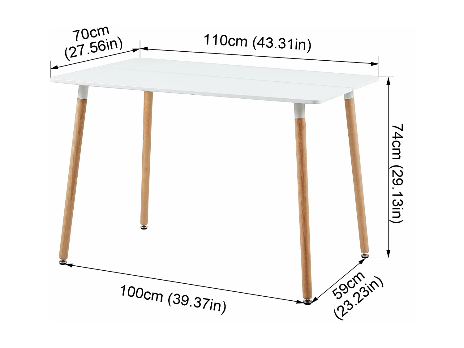 Table à Manger Rectangulaire en Bois Style Scandinave - 110 x 70 x 73 cm - Blanc