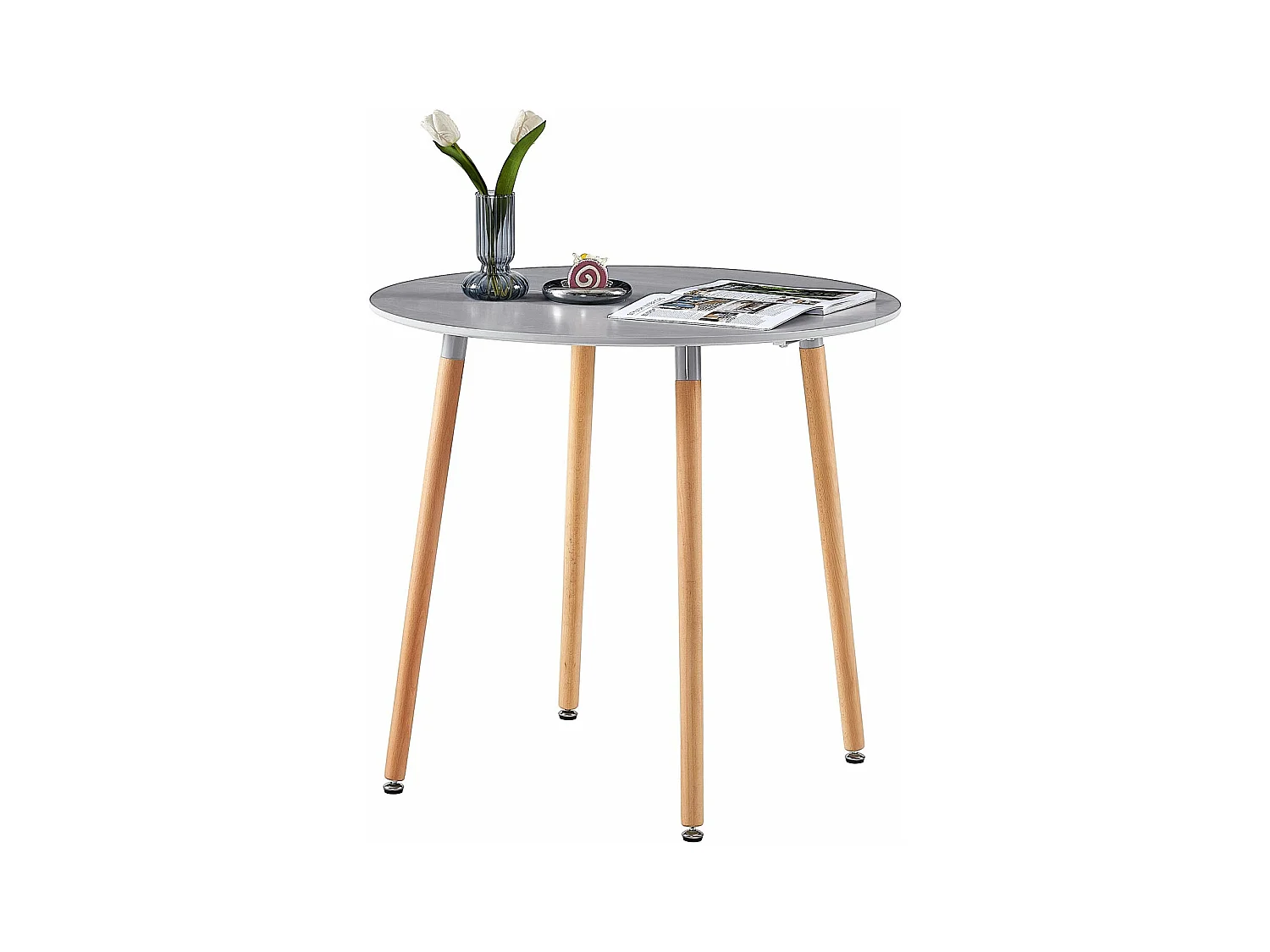 Table à Manger Ronde en Bois de Style Nordique Scandinave - 80 x 80 x 74 cm - Grise